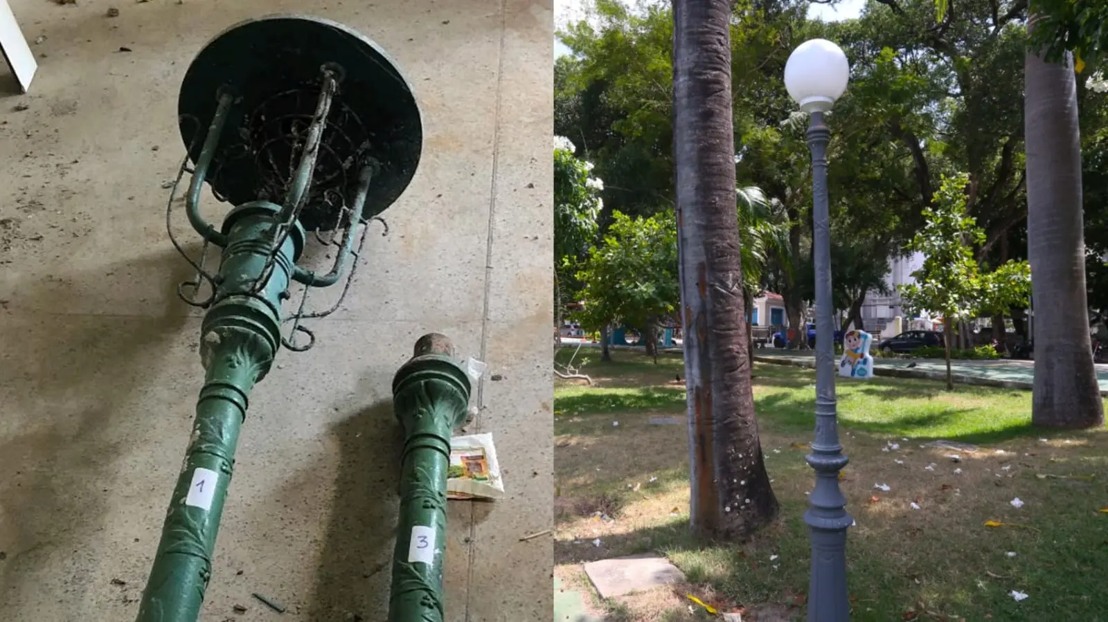 Imagem da notícia Luminárias históricas da Cidade da Criança estão desaparecidas; Prefeitura deve investigar