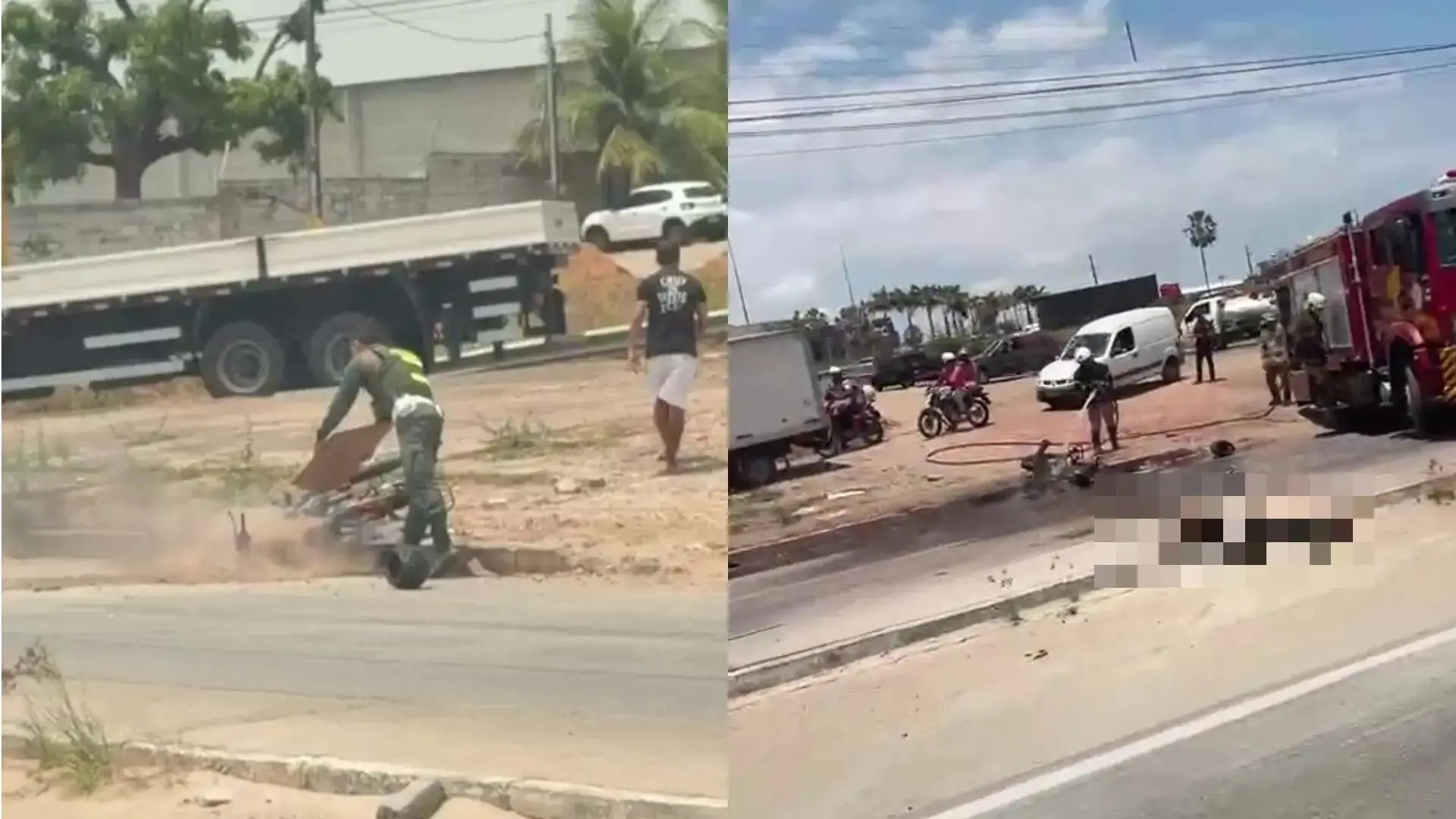 Imagem da notícia Motociclista se choca com caminhão e morre carbonizado na BR-116, em Fortaleza