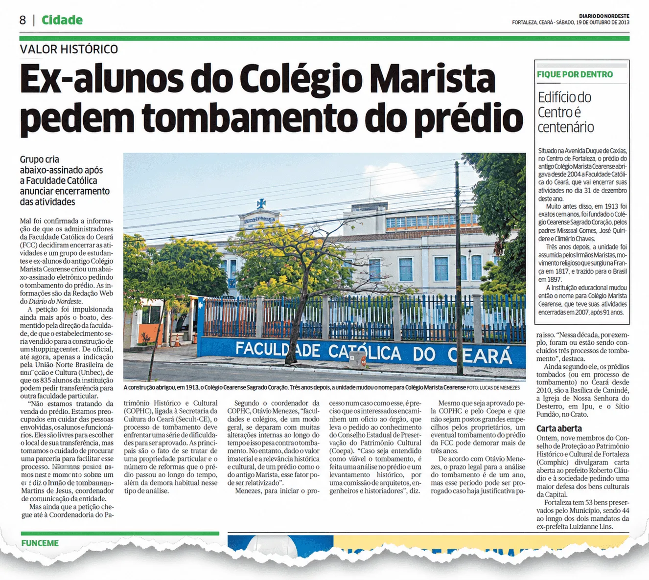 Matéria veiculada em outubro de 2013 no Diário do Nordeste.
