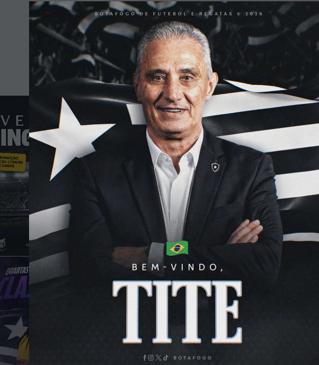 Tite foi anunciado pelo Botafogo nesta quarta-feira (16)
