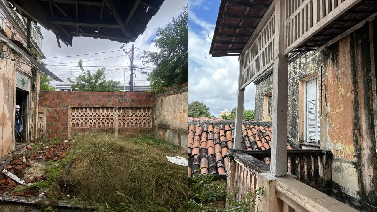 Muro foi levantado na entrada da casa para evitar entrada de pessoas que estavam consumido drogas. A falta de manutenção também levou o mato a crescer no jardim.