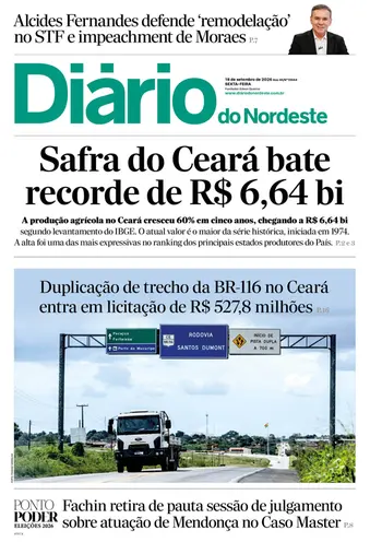 Capa da Edição do dia do jornal Diário do Nordeste