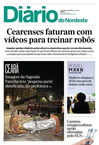 Capa da Edição do dia do jornal Diário do Nordeste