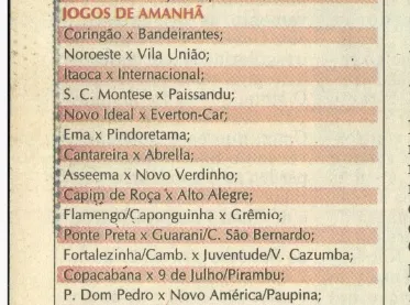 Agenda de jogos do futebol amador publicada na edição do Diário do Nordeste do dia 22/09/2001. Mais um registro do duelo Ema x Pindoretama.