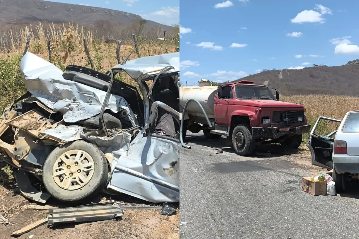 Imagem da notícia Colisão entre carro e caminhão-pipa deixa três mortos em Parambu, no Interior do Ceará
