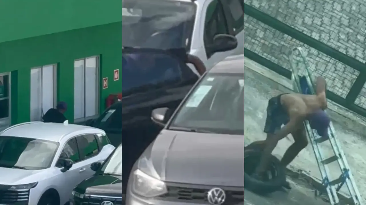 Imagem da notícia Homem é flagrado furtando locadora de veículos na Avenida Santos Dumont; veja vídeo 