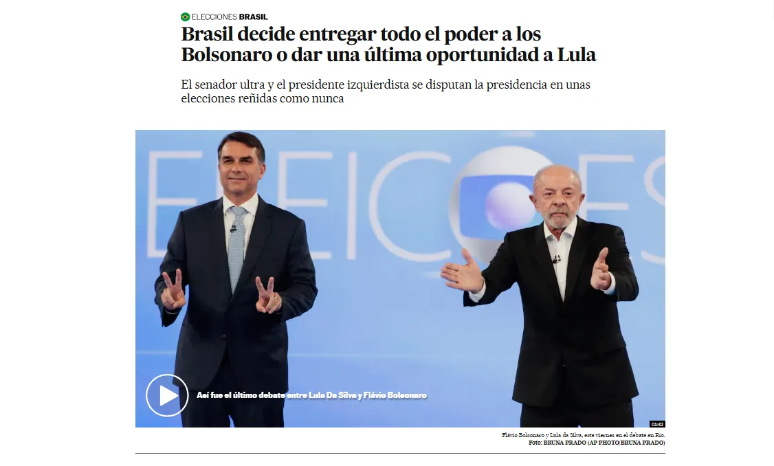 El País, jornal espanhol, destacou a concentração de poder de Flávio caso ganhe, já que tem maioria no Congresso.