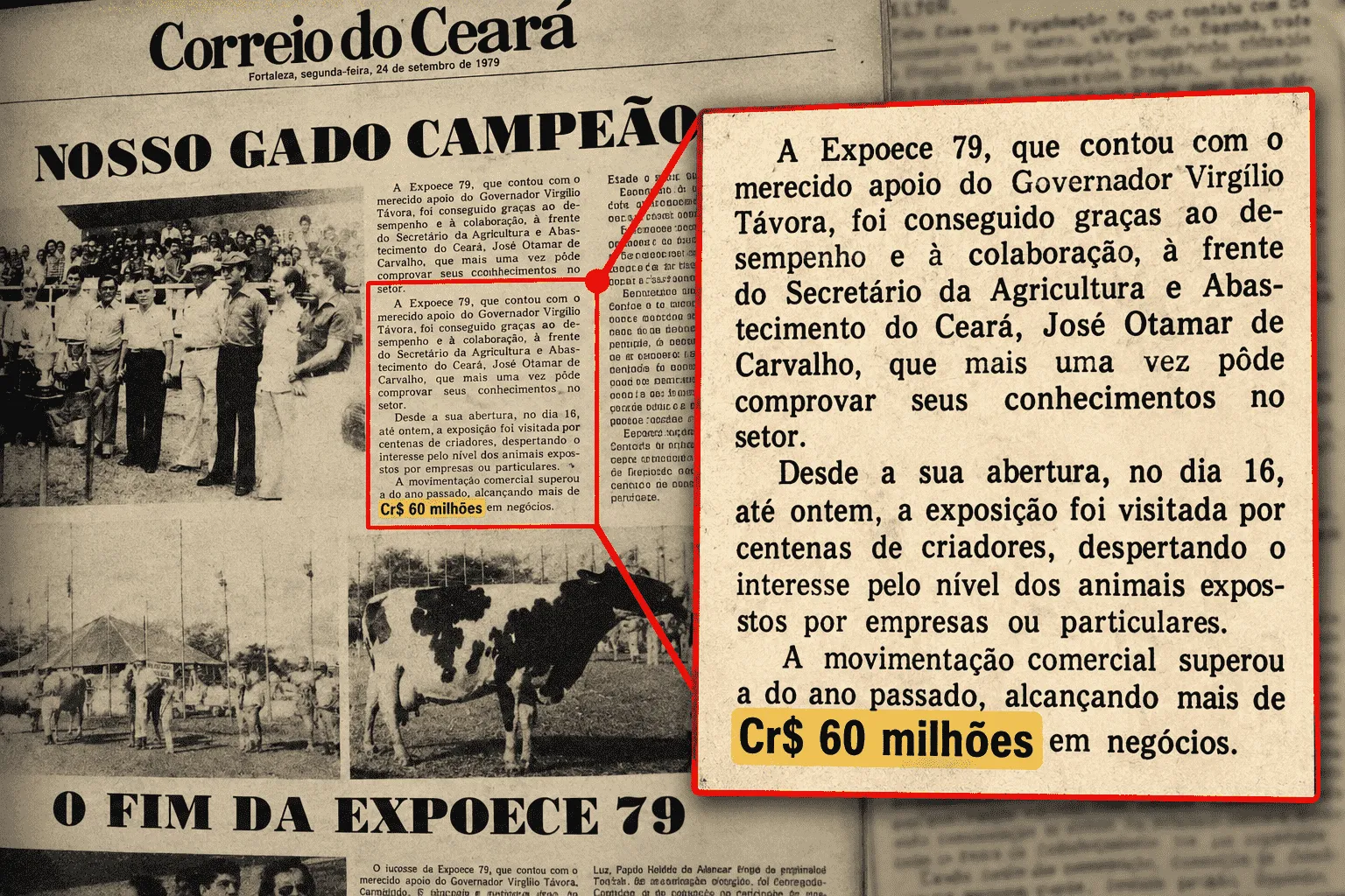Registro do extindo jornal Correiro do Ceará sobre o impacto positivo na economia na década de 1980.