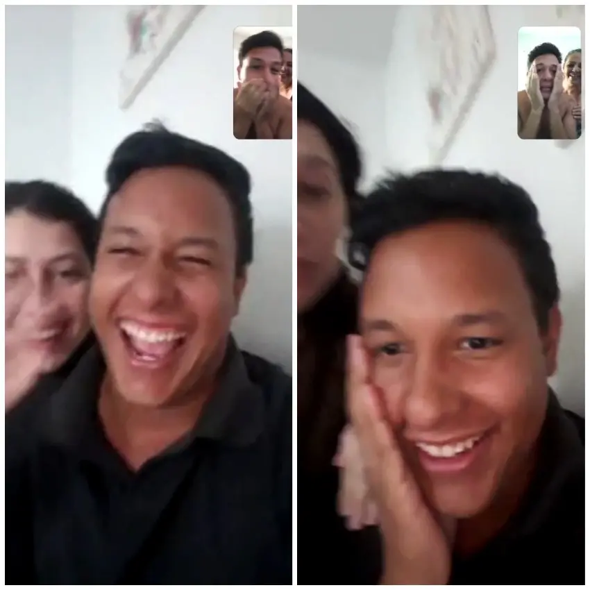 Imagem do reencontro virtual entre os irmãos