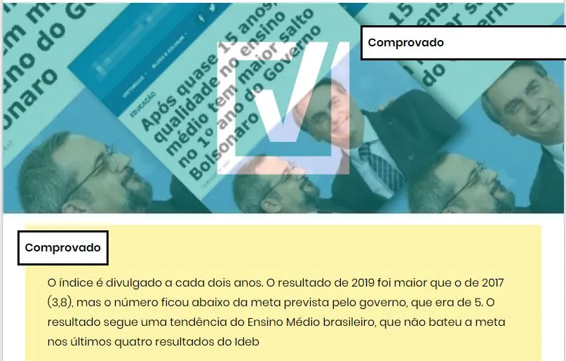 Projeto Comprova analisou informação sobre o Ideb