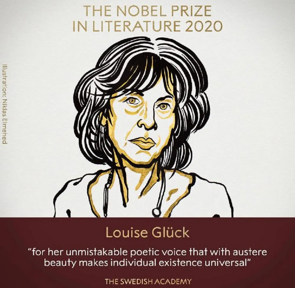 Divulgação da conquista de Louise Glück pela Academia Sueca, responsável pelo Prêmio Nobel