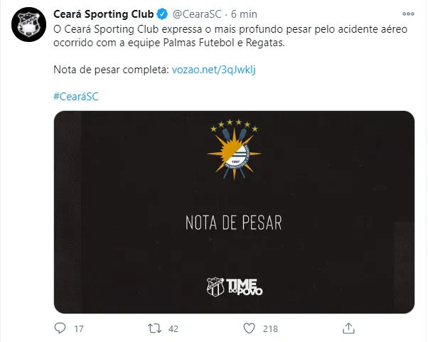 Ceará lamenta o ocorrido