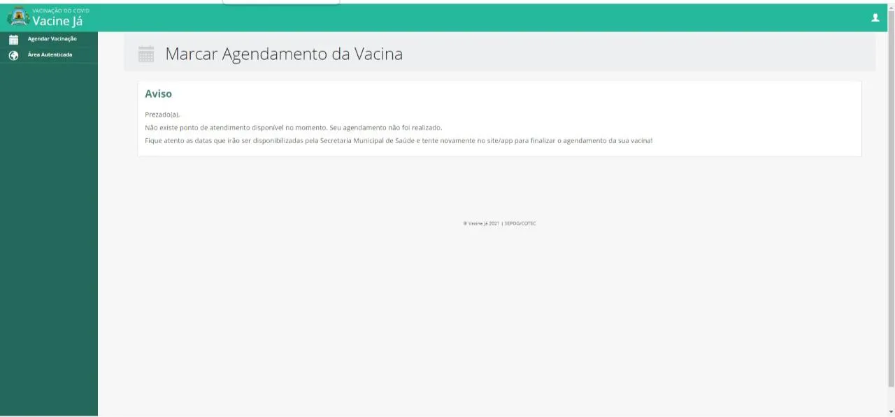 Instabilidade foi percebida por profissionais da saúde ao tentar o cadastro