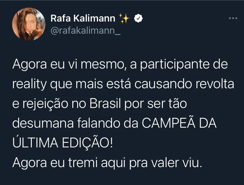 Kalimann publicou posicionamento por meio de conta oficial no Twitter