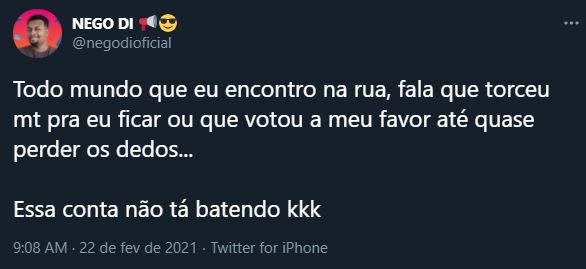 Nego Di (BBB21) é o campeão de rejeição do BBB - Faça o quiz e descubra  qual você seria - Purebreak