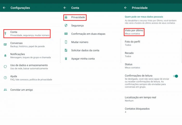 Telas do aplicativo WhatsApp