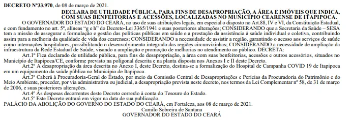 Informação consta no Diário Oficial do Estado