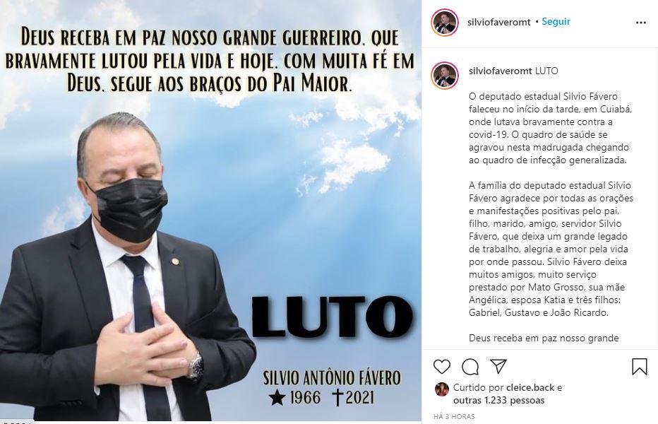 Nota sobre a morte do deputado Silvio Fávero