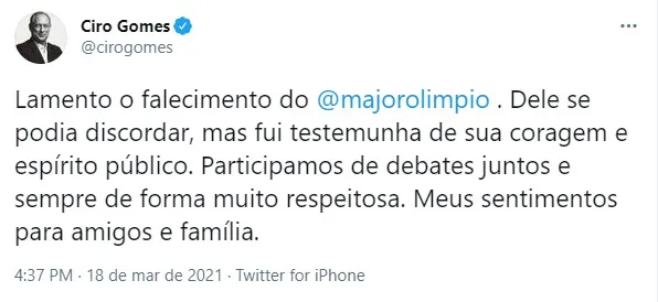 Ex-presidenciável prestou homenagem no Twitter