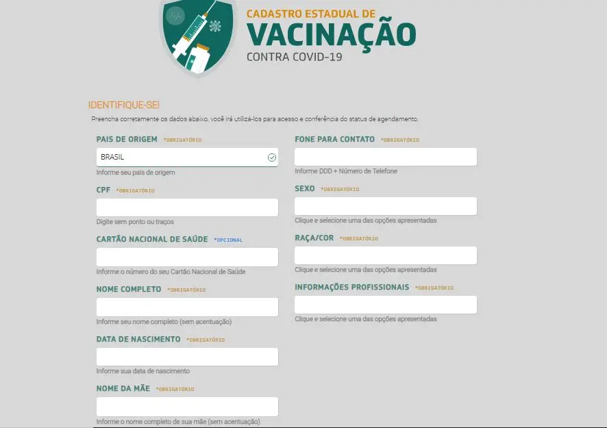 Página para cadastro da vacinação no Saúde Digital