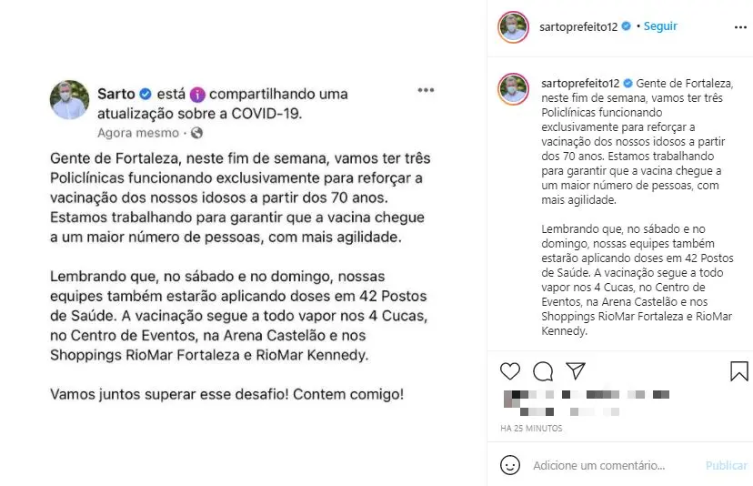 Sarto anuncia mais três policlínicas para vacinação neste sábado (27) e domingo (28)