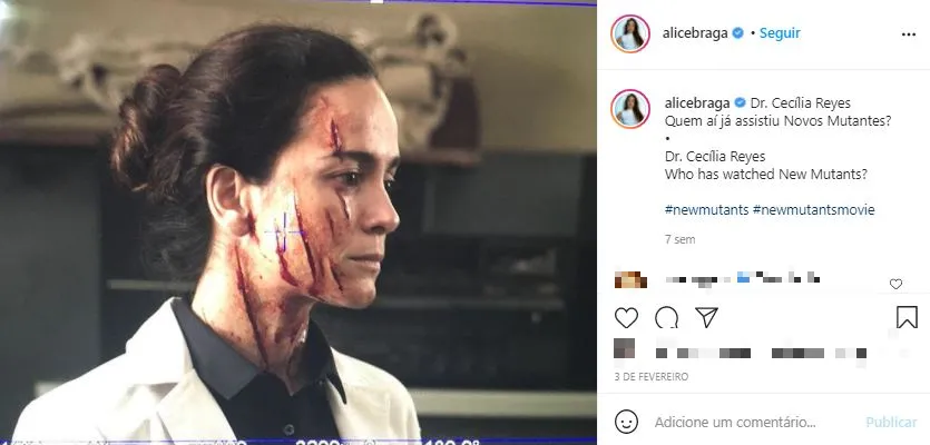 Alice Braga já participou de outro filme de heróis ao surgir em 'Novos Mutantes'' como a médica Cecília Reyes