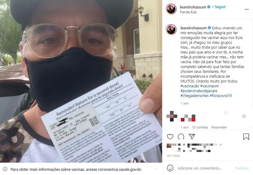 Leandro Hassum foi vacinado nos EUA
