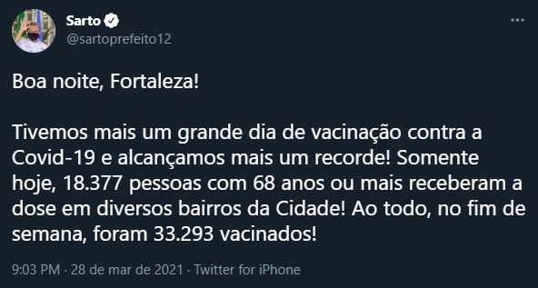 Vacinação em Fortaleza imunizou mais de 18 mil idosos neste domingo