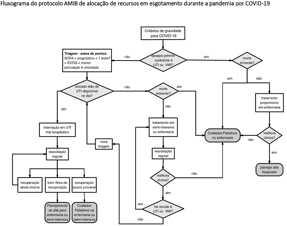 Protocolo publicado em abril de 2020, dentre outras entidades, pela AMIB para a alocação de recursos em esgotamento durante a pandemia por Covid-19