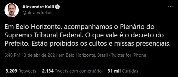 prefeito de belo horizonte tuitou sobre o tema