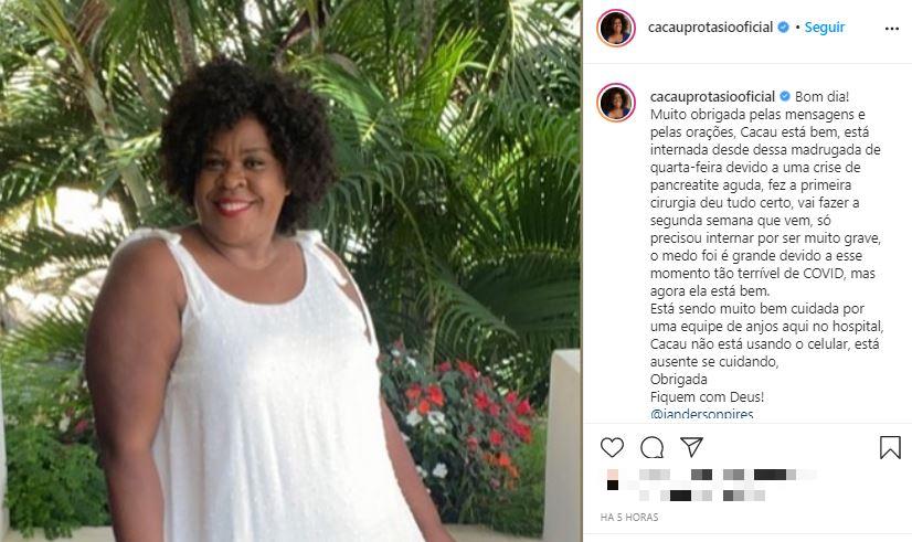 Comunicado no Instagram de Cacau Protásio