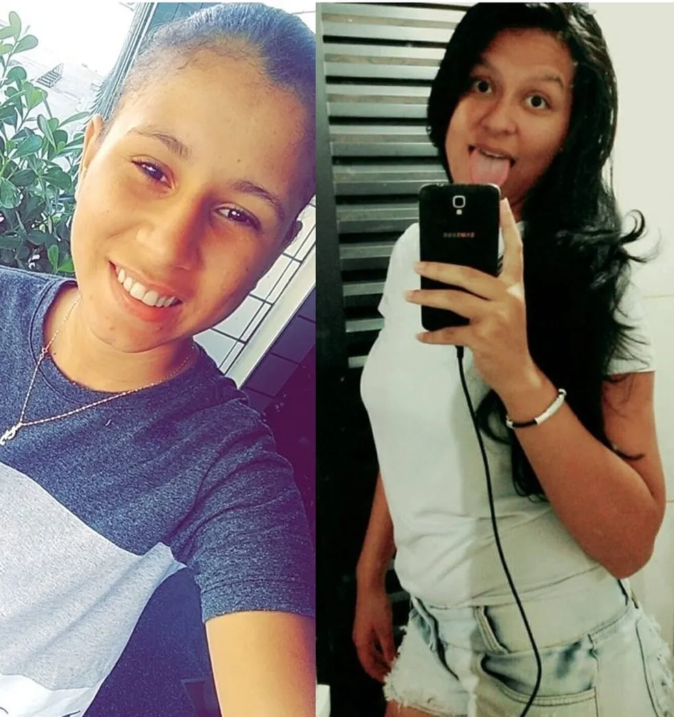 Fabíola Bacelar e a namorado e mãe da vítima, Luana Marques