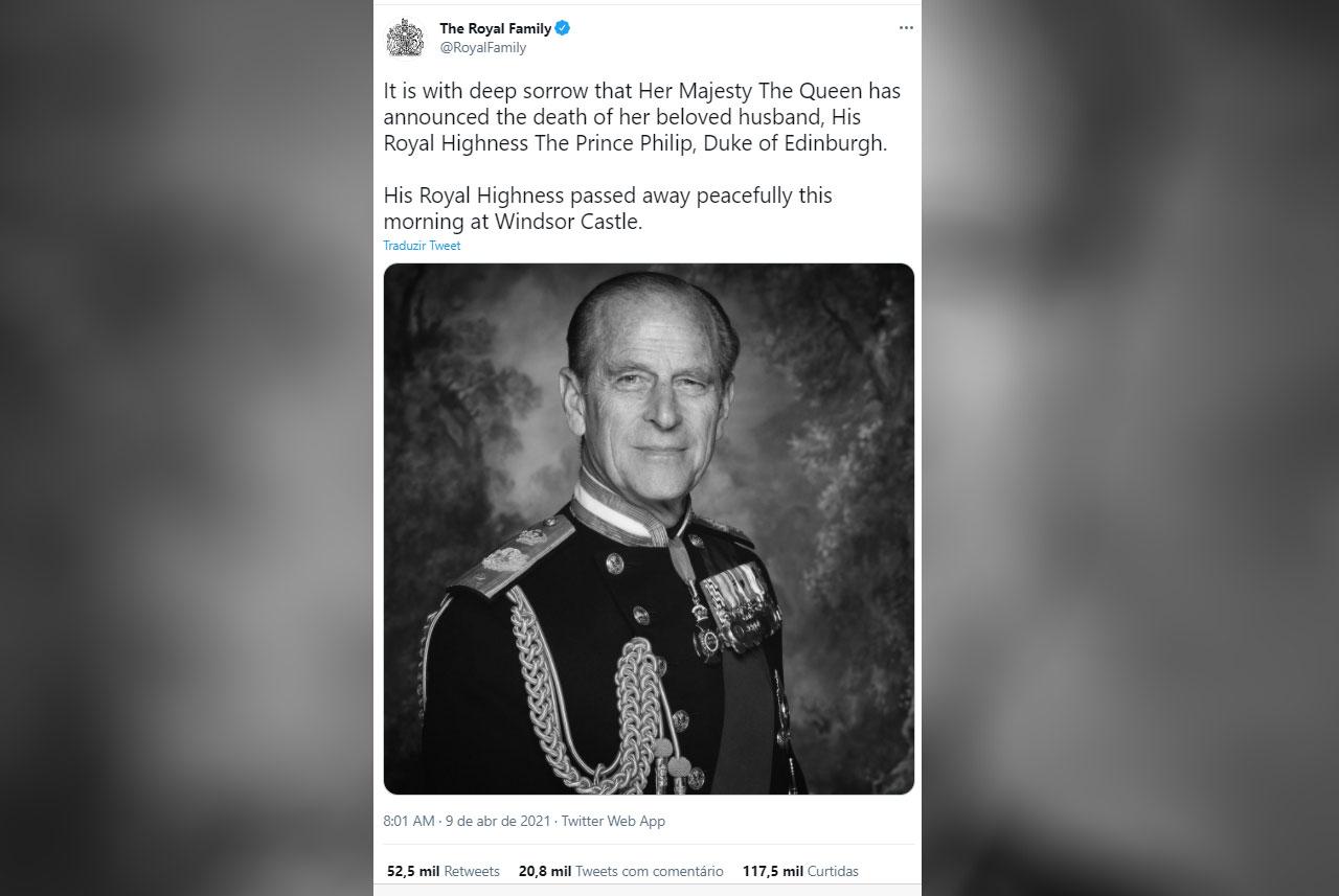 Comunicado postado em rede social oficial da família real