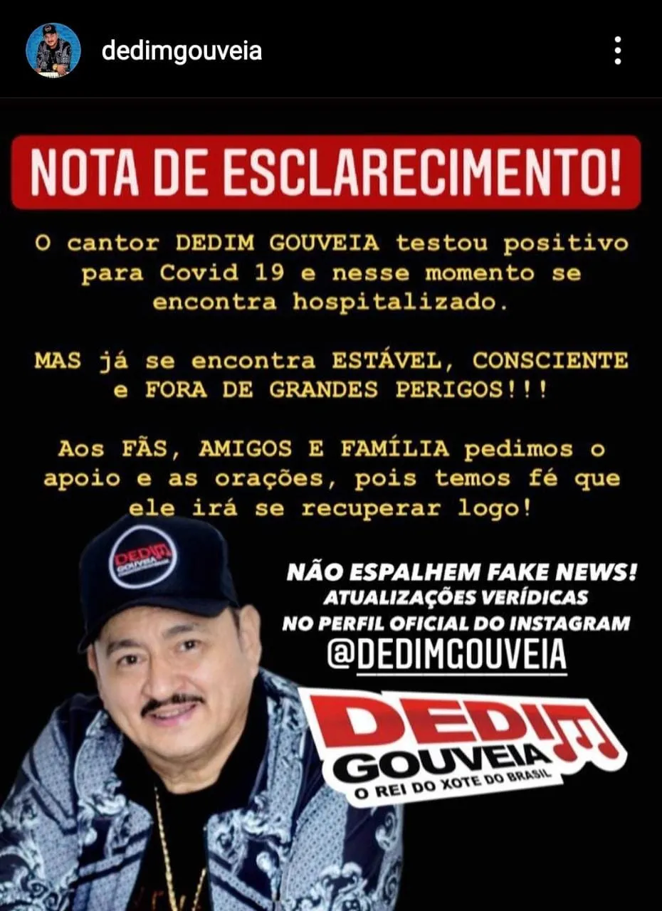 Nota da equipe de Dedim Gouveia
