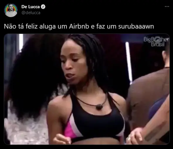Print de tuíte sobre meme da orgia do Airbnb