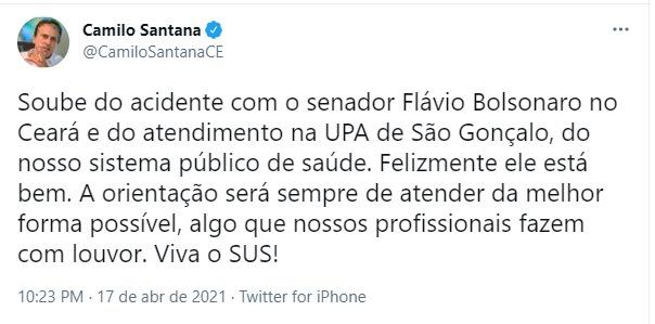 Tweet de Camilo Santana sobre Flávio Bolsonaro