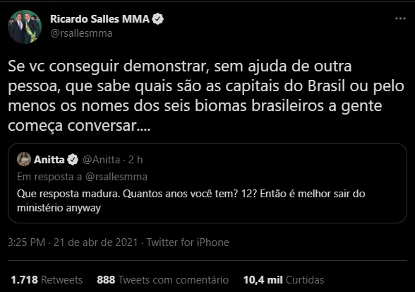 Cantora é crítica do governo Bolsonaro