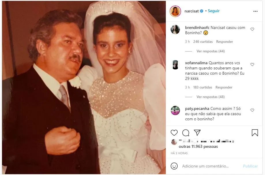 Casamento de Narcisa com Boninho era desconhecido por muitos seguidores da socialite.