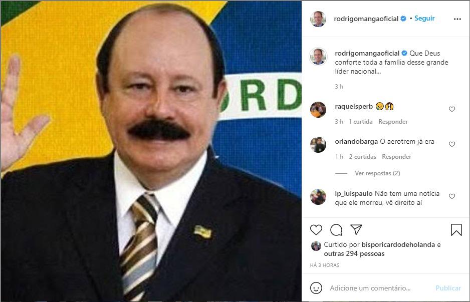 Post de Rodrigo Manga sobre a morte do político Levy Fidelix