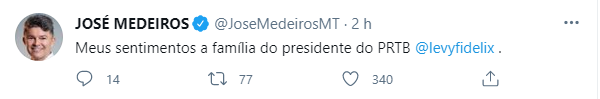 José Medeiros publicou mensagem de apoio aos familiares do político