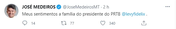 José Medeiros publicou mensagem de apoio aos familiares do político