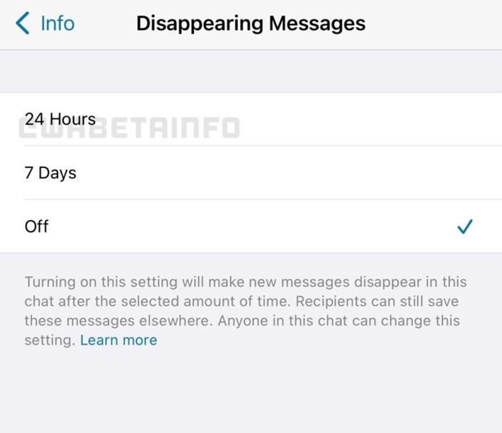 Tela doa plicativo WhatsApp mostrando disponibilidade de mensagens temporárias de 24 h