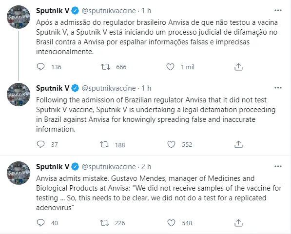 Fabricantes da Sputnik V processam Anvisa por difamação
