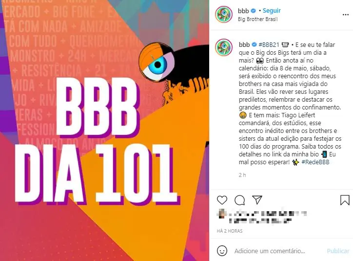 Publicação de anúncio do dia 101 do BBB 21