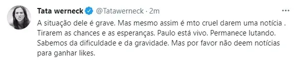 Tata Werneck em publicação no Twitter