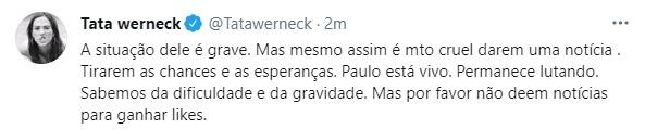 Tata Werneck em publicação no Twitter
