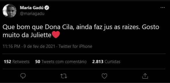 Cantora tuitou sobre Juliette