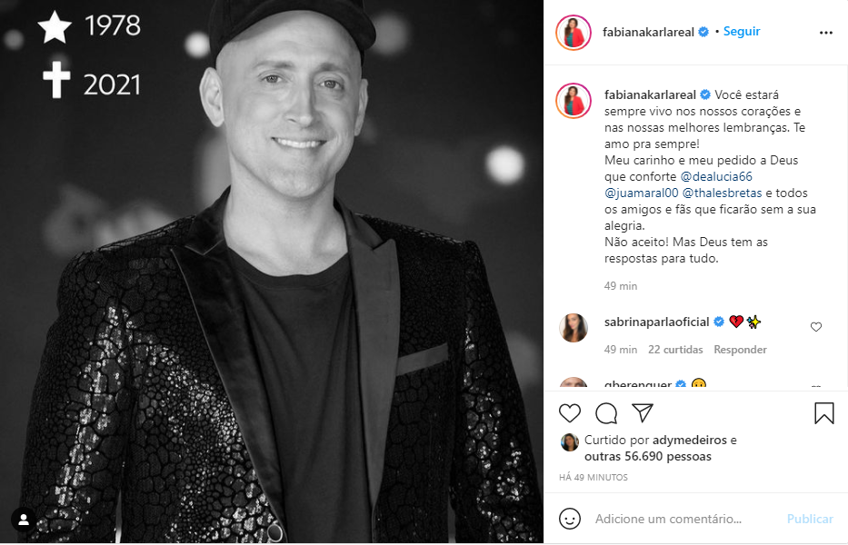 Print do Instagram da humorista, atriz e apresentadora Fabiana Karla