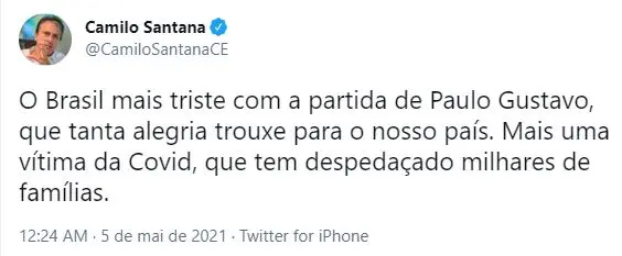 Post do governador Camilo Santana (PT)