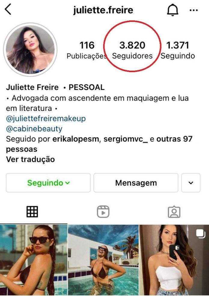 Perfil do Instagram de Juliette antes de entrar no BBB.